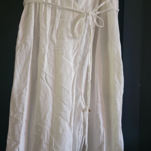 Rosetta Getty White‎ Sleeveless Wide Leg Linen Blend Cropped Apron Wrap Jumpsuit - Picture 8 of 16